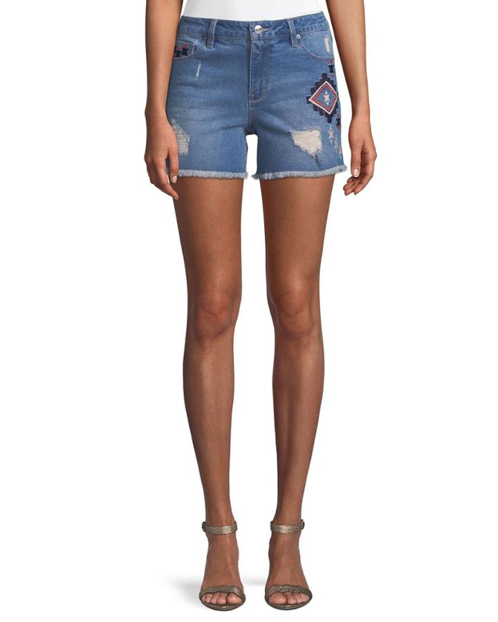 Ikat-embroidered Denim Cutoff