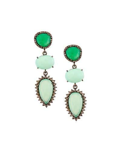 Chrysoprase & Diamond Triple-drop Earrings