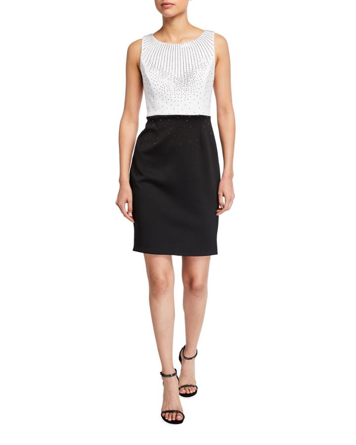 Colorblock Sheath Dress W/ Embellished Bodice