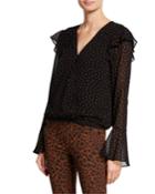 Cori Ruffle-wrap Georgette Blouse