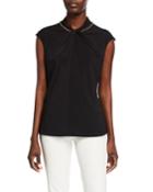 Chain Twist-neck Cap-sleeve Blouse