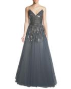 Plunging Sequin-fringe Ball Gown