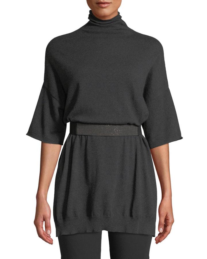 Belted Cashmere Turtleneck Top