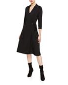3/4-sleeve Shirt Collar Wrap Dress