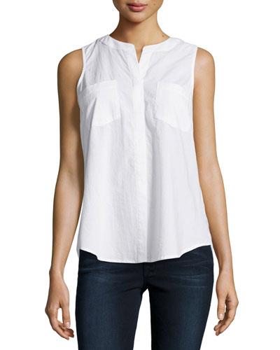 Sleeveless Flyaway Cotton Blouse, White