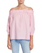 Suri Gingham Off-the-shoulder Tie-sleeve Top
