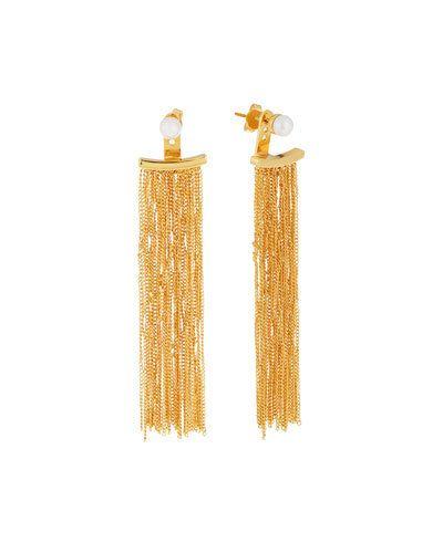 Gold-dipped Pearl Fringe Drop Earrings