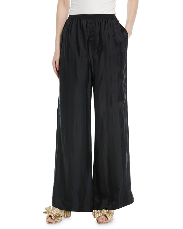 Elastic-waist Wide-leg Striped-jacquard Pants