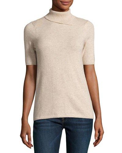 Envelope Turtleneck Cashmere Short-sleeve Top