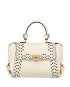 Cutout Leather Top Handle Bag, White