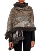 Double-face Cashmere Stole W/ Fur Trim