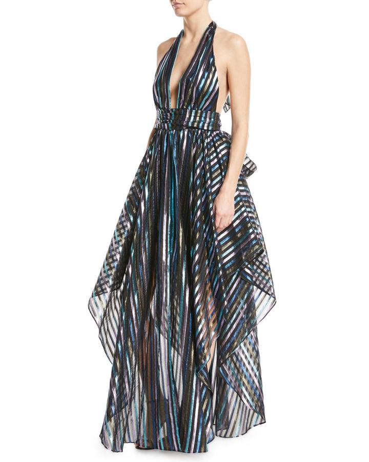 Angie Striped Organza Halter Gown