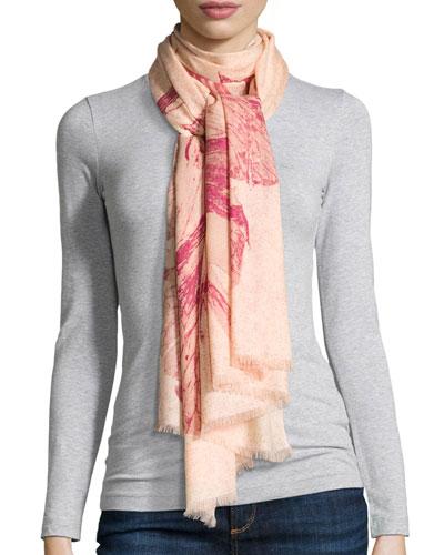 Marble Wings Wool Scarf, Berry