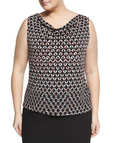 Chevron-print Jersey Cowl Blouse, Black/white,