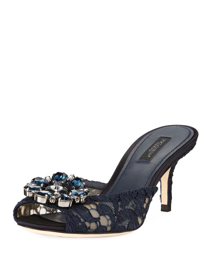 Keria Jeweled Lace Low-heel Slide