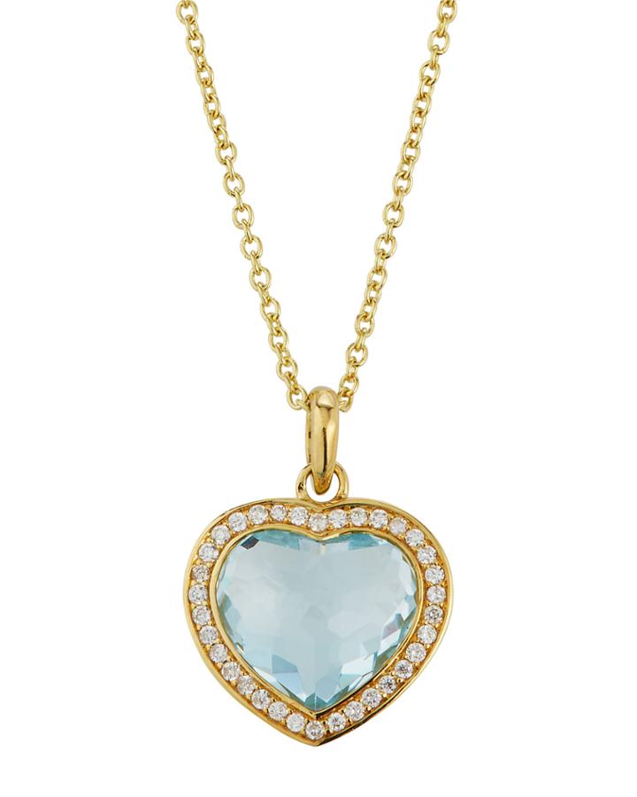 18k Lollipop Small Heart Necklace In Blue Topaz