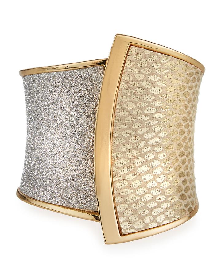 Glitter Paper Python-print Hinged Cuff Bracelet