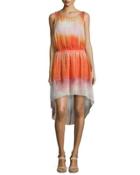 Sleeveless Round-neck Ombre Dress, Orange