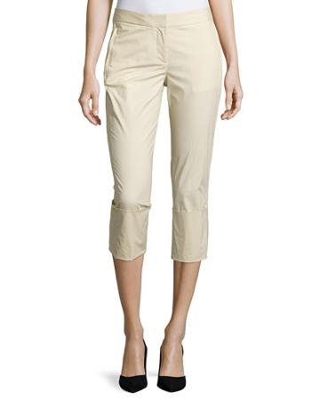 Skinny-leg Wide-cuff Pants, Parchment