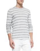 Vince Striped Crewneck Sweater, White/gray, Men's, Size: Small, White/ Grey