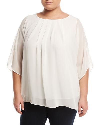 Cape-sleeve Chiffon Blouse, Ivory,