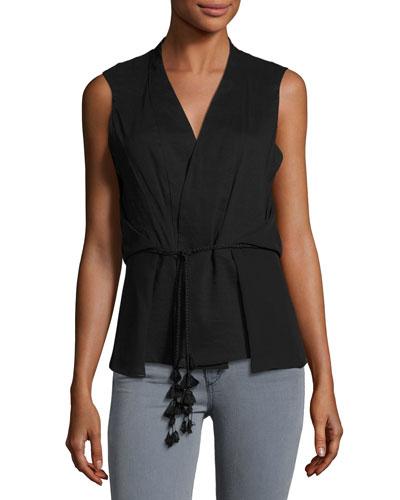 Arabella Linen-blend Vest, Black