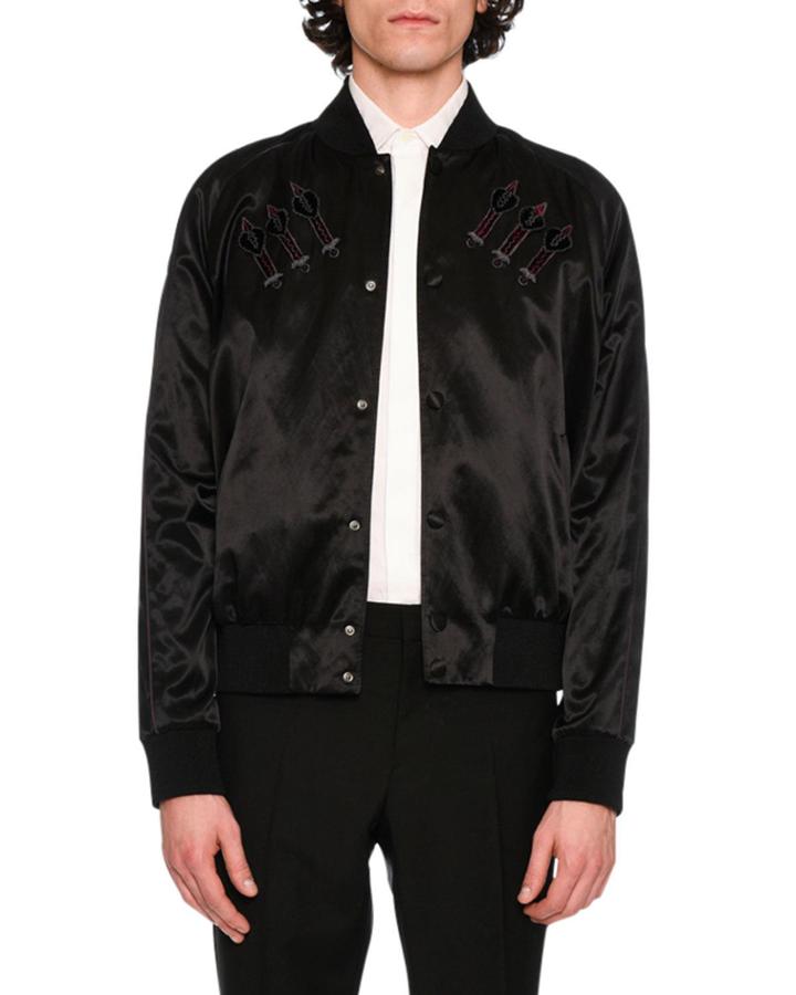 Love Blade Satin Bomber Jacket, Black