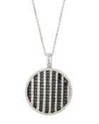 18k Black & White Diamond Circle Pendant Necklace,