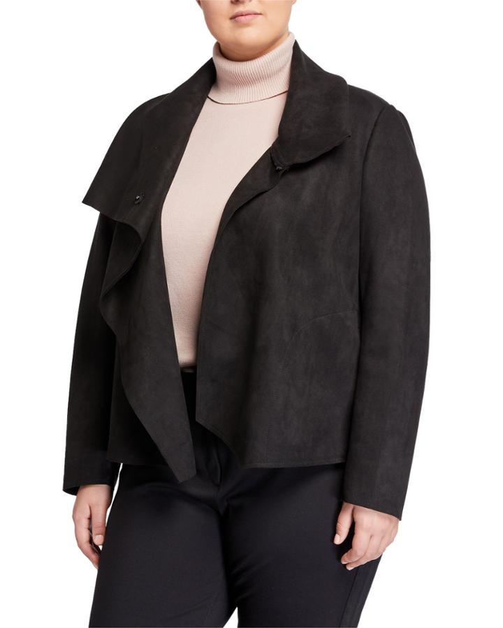 Plus Size Faux Suede Asymmetrical Jacket