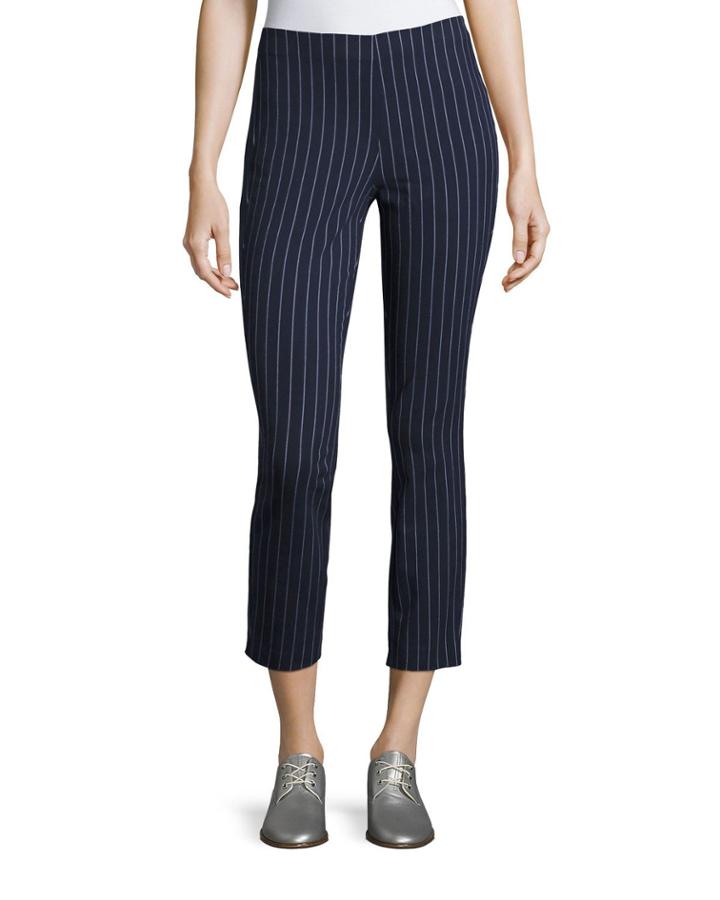 Simone Pinstripe High-waist Cropped Leggings, Navy/white
