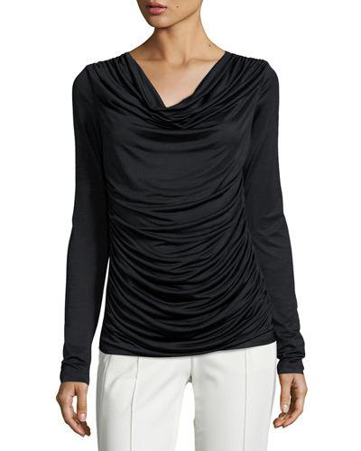Draped Long-sleeve Tunic Top