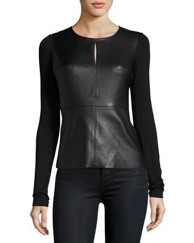 Faux-leather Keyhole Top, Black