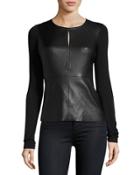 Faux-leather Keyhole Top, Black