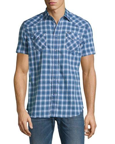 Plaid Short-sleeve Button-down Shirt,