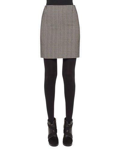 Houndstooth Pencil Mini Skirt, Black/cream