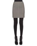 Houndstooth Pencil Mini Skirt, Black/cream
