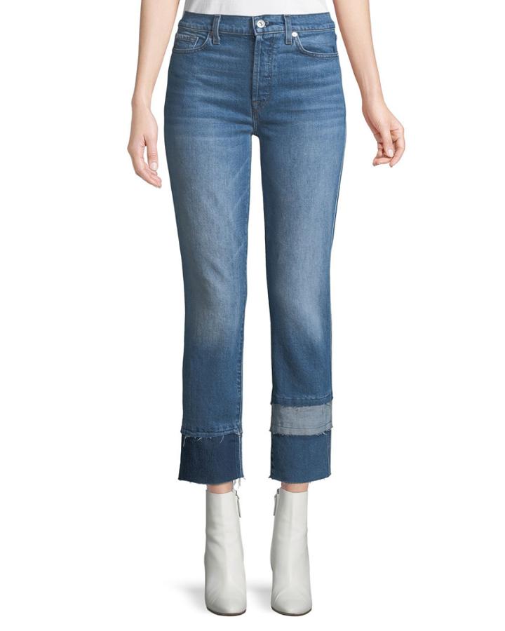 Edie Cropped Straight-leg Jeans W/ Multi Fray Cuff