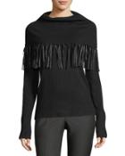 Faux-leather Trimmed Cowl-neck