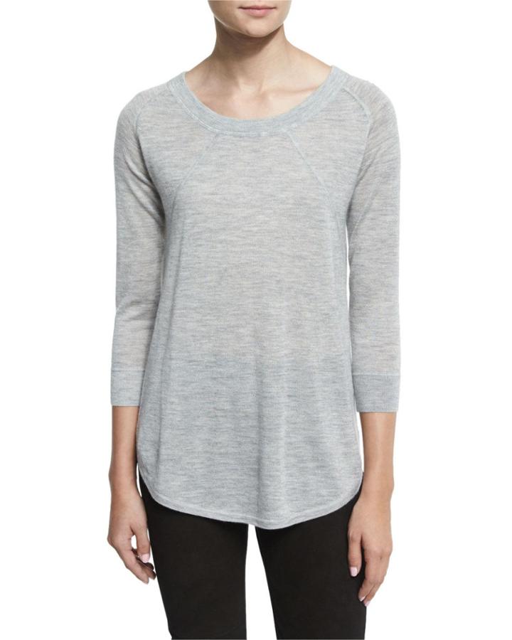 Lightweight Slub-knit Cashmere Sweater, Heather Gray