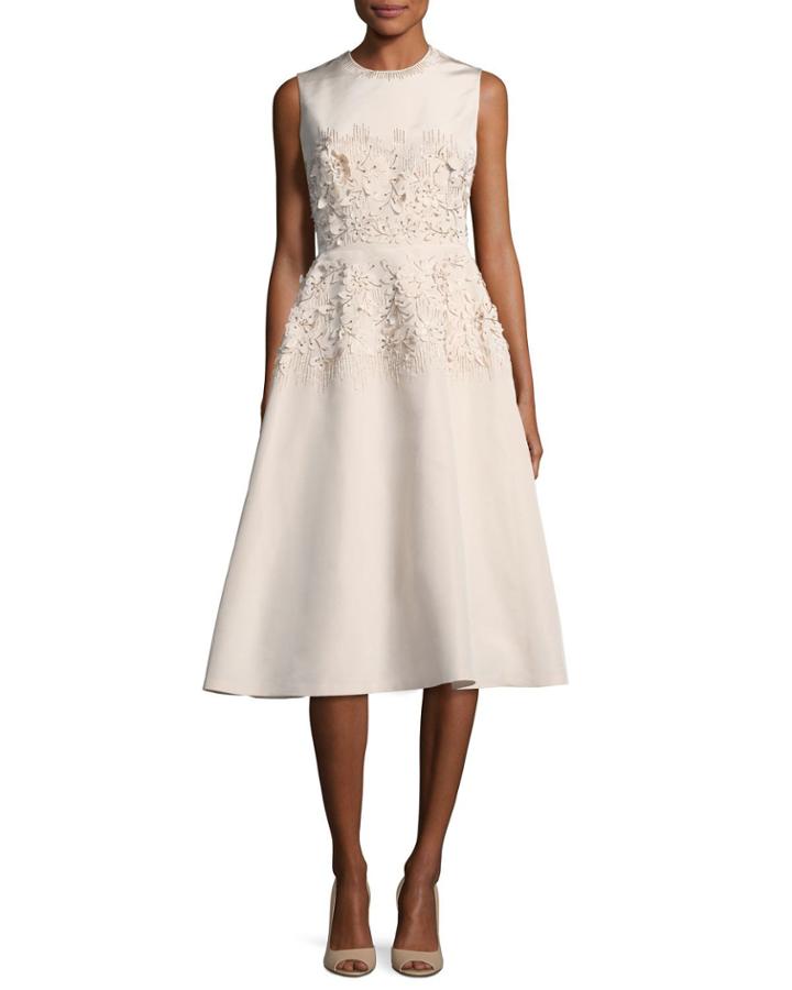 Embroidered Jewel-neck Dress