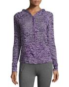 Brynne Zip-front Burnout Camo Hoodie, Purple