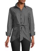 Striped Tie-front Button-front Blouse