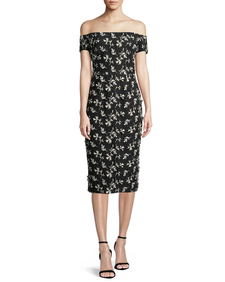 Off-the-shoulder Bow-back Floral-embroidered