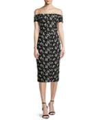 Off-the-shoulder Bow-back Floral-embroidered
