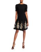 Metallic-embroidered Knit Day Dress