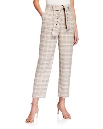 Plaid Self-tie Belted Ankle Trousers