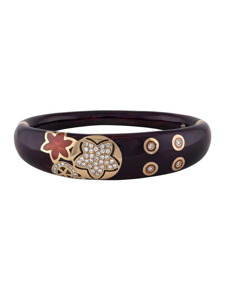 18k Rose Gold Diamond Star & Enamel Bangle, Black/orange