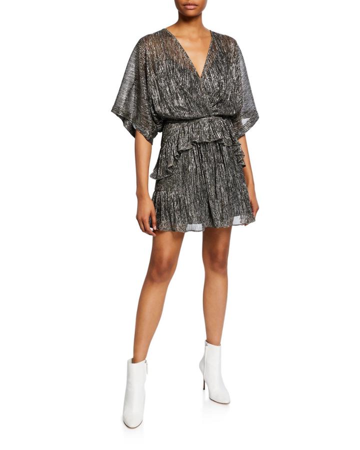 Spina Metallic Ruffle Dolman-sleeve Dress