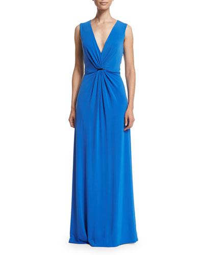 Sleeveless Twist-front Gown, Cobalt