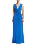 Sleeveless Twist-front Gown, Cobalt